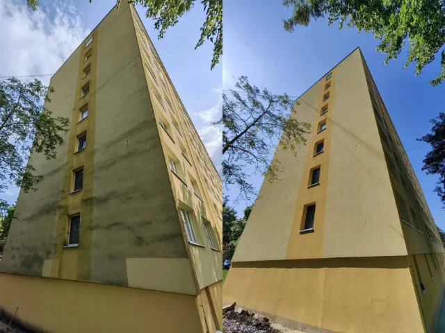 Čistenie fasády bytového domu